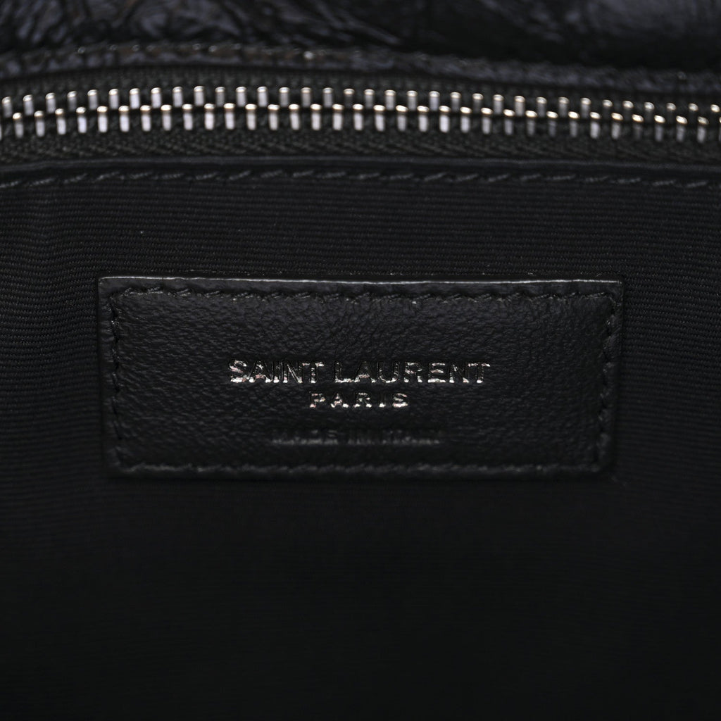 Crinkled Calfskin Matelasse Monogram Medium Niki Chain Satchel Black
