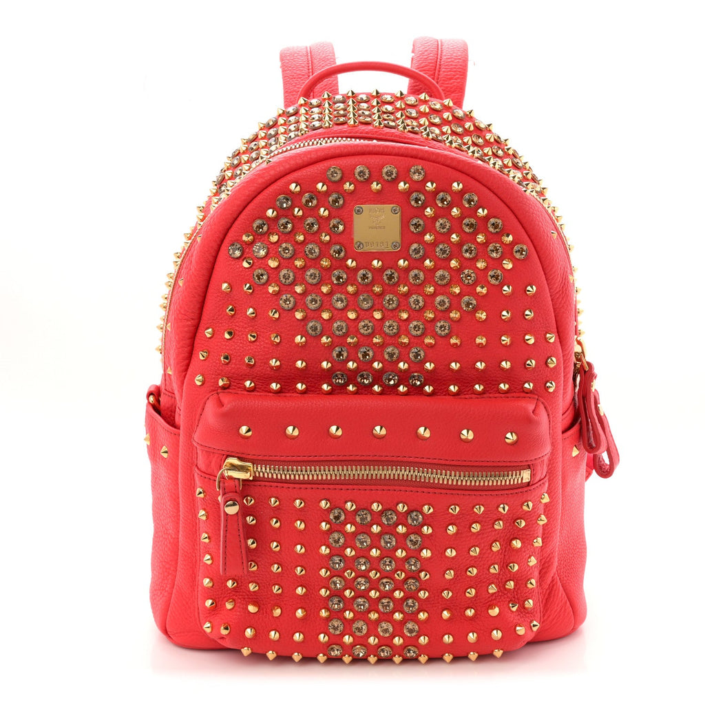 Grainy Lambskin Crystal Studded Small Stark Backpack Red