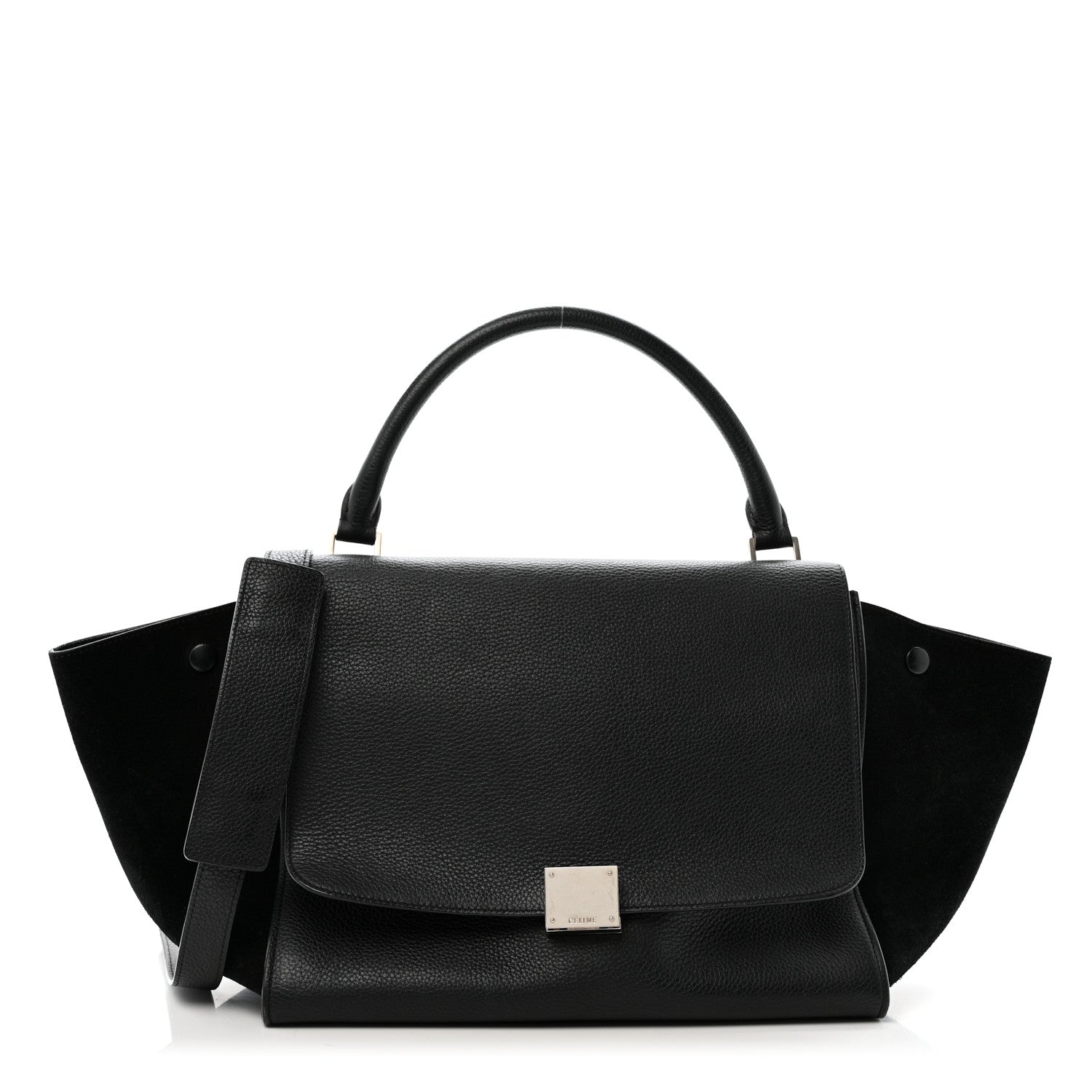 Drummed Calfskin Suede Medium Trapeze Black