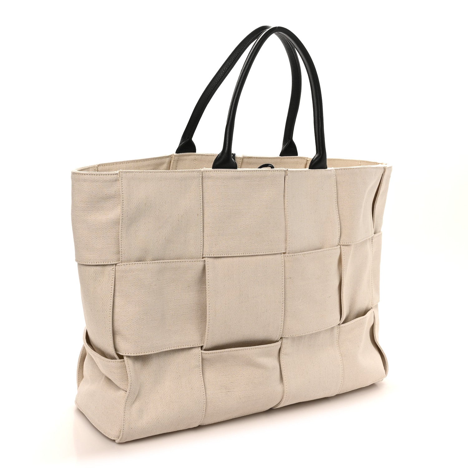 Canvas Maxi Intrecciato Large Arco Tote Beige Black