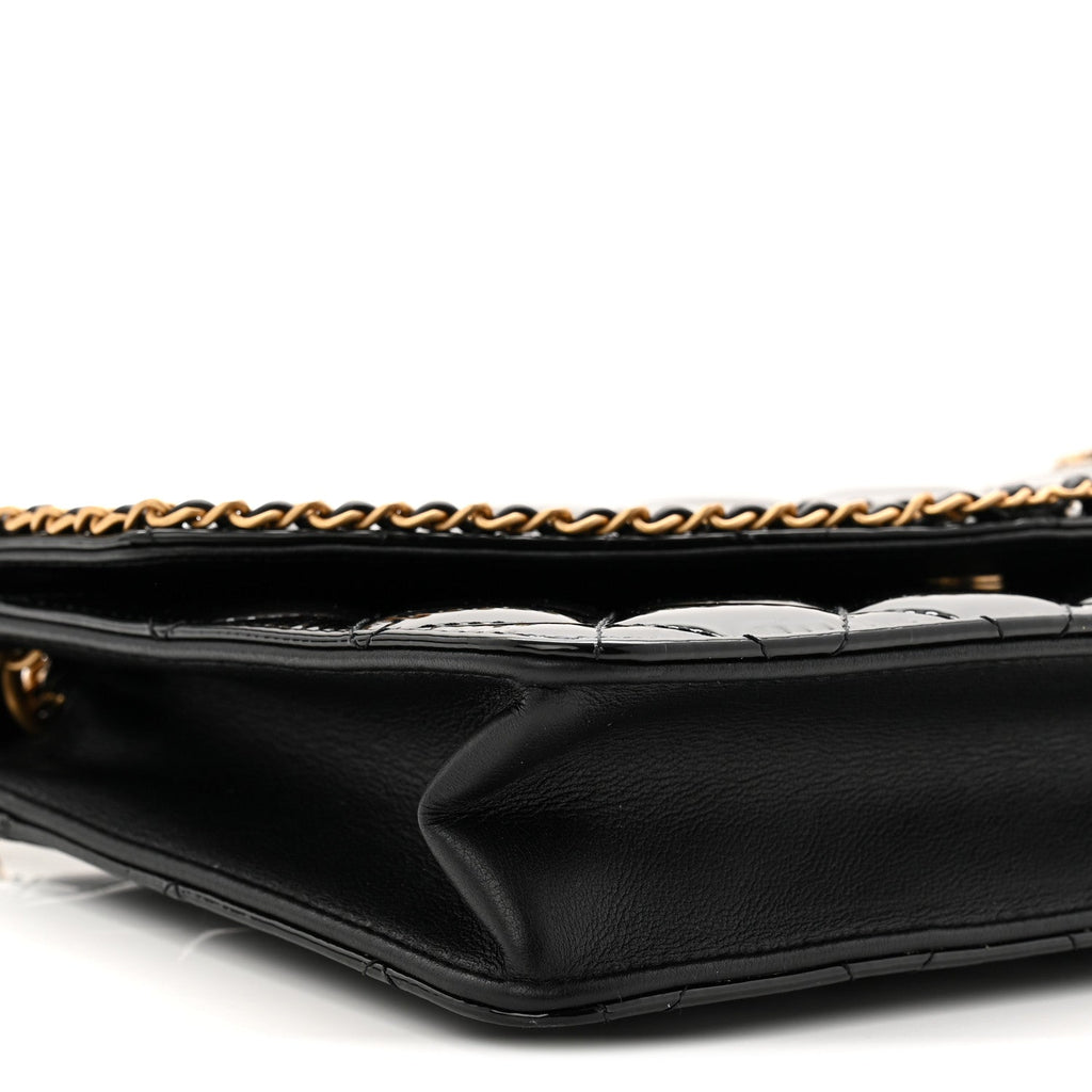 Patent Quilted Chain Around Heart Flap Black