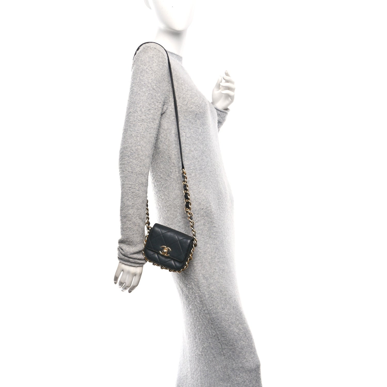 Calfskin Quilted Mini Framing Chain Bag Black