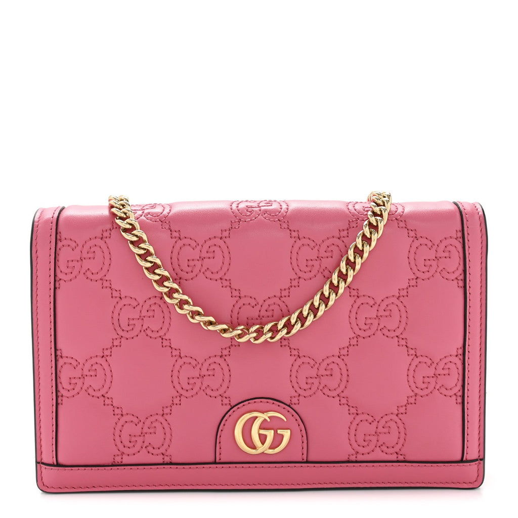 Calfskin GG Matelasse Chain Wallet Rhodamine Pink