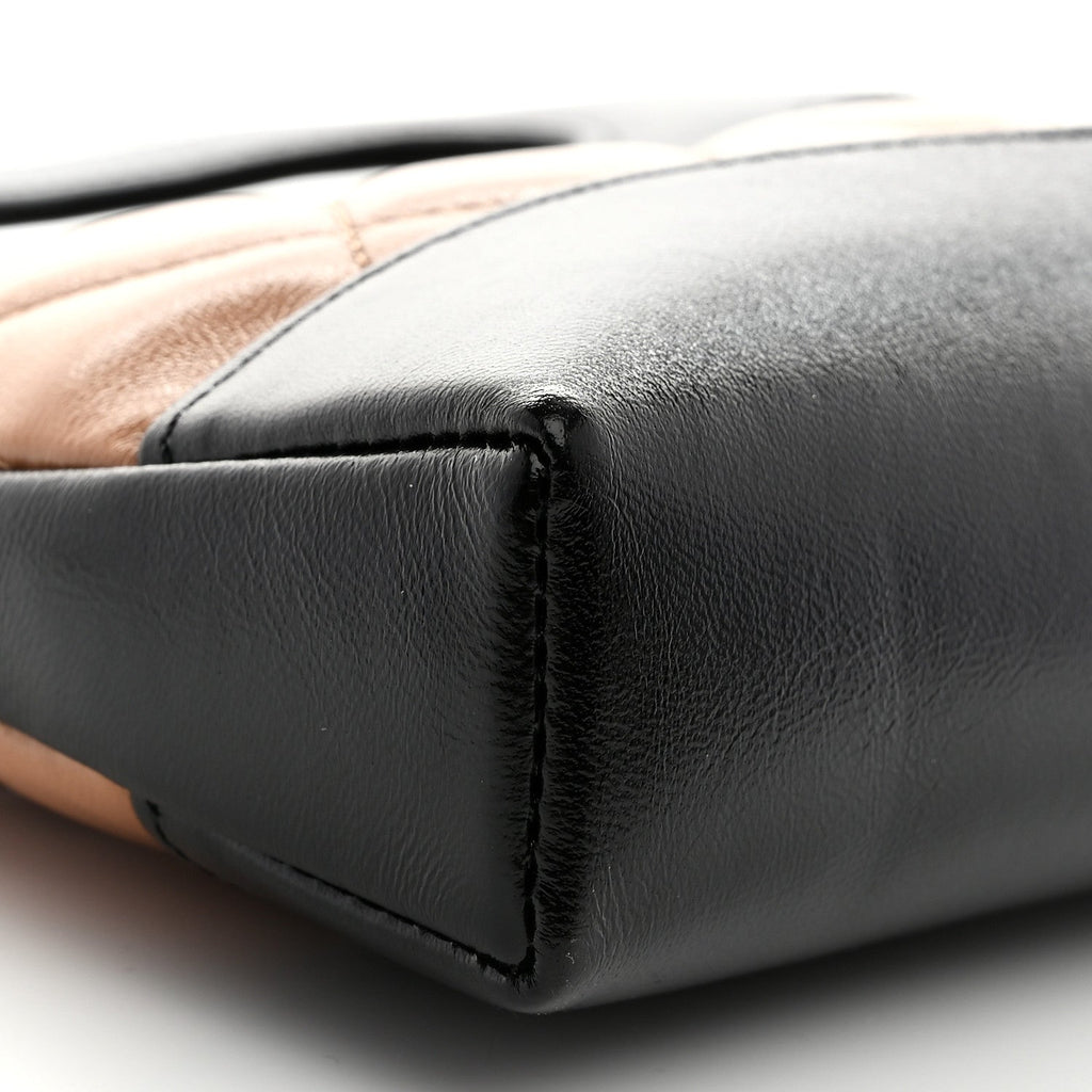 Shiny Crumpled Calfskin Quilted Nano 31 Shopping Bag Dark Beige Black