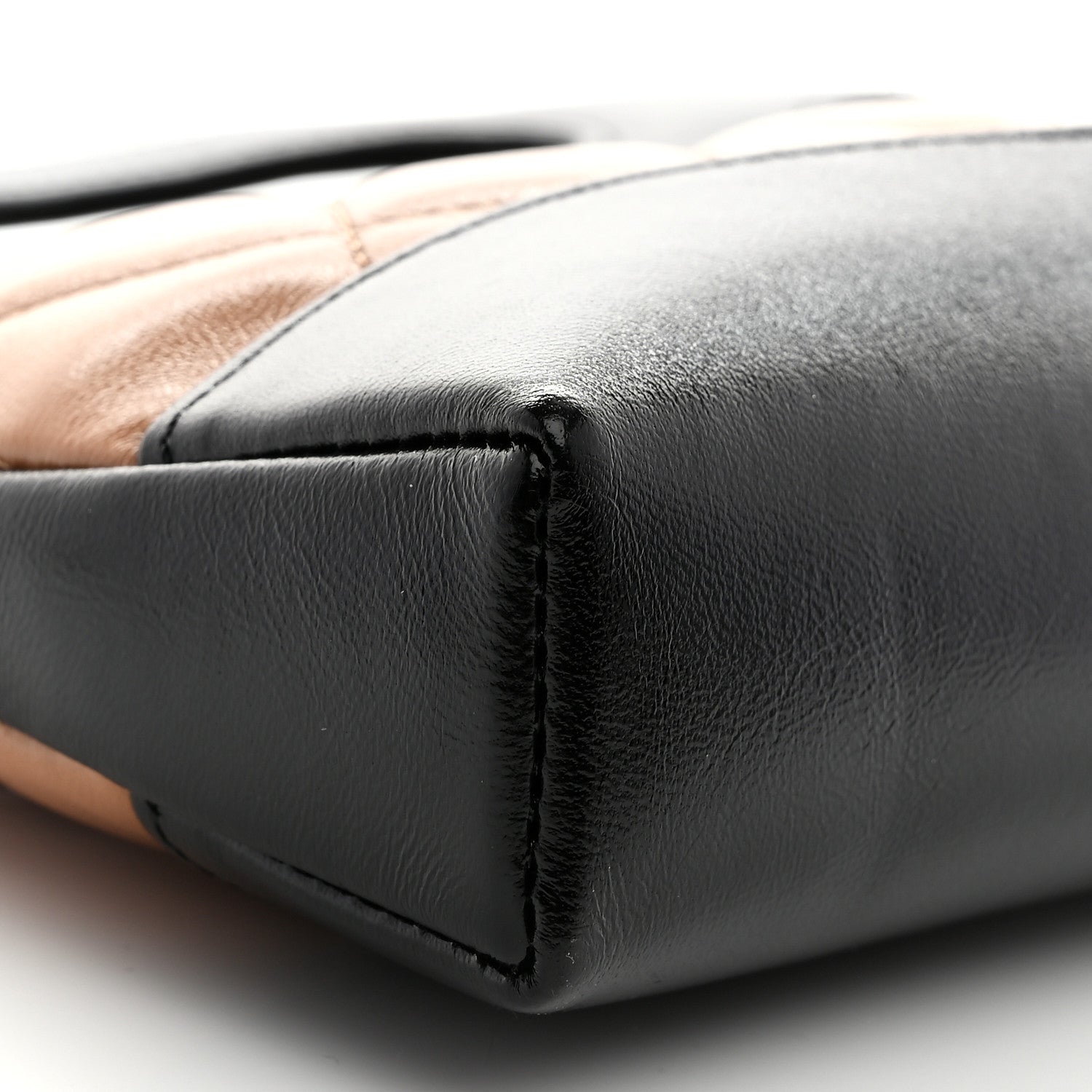 Shiny Crumpled Calfskin Quilted Nano 31 Shopping Bag Dark Beige Black