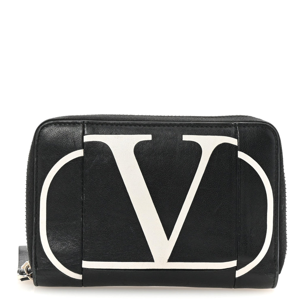 Calfskin Go Logo Zip Around Wallet Black
