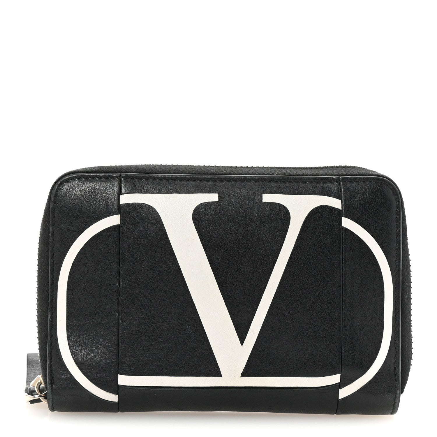 Calfskin Go Logo Zip Around Wallet Black