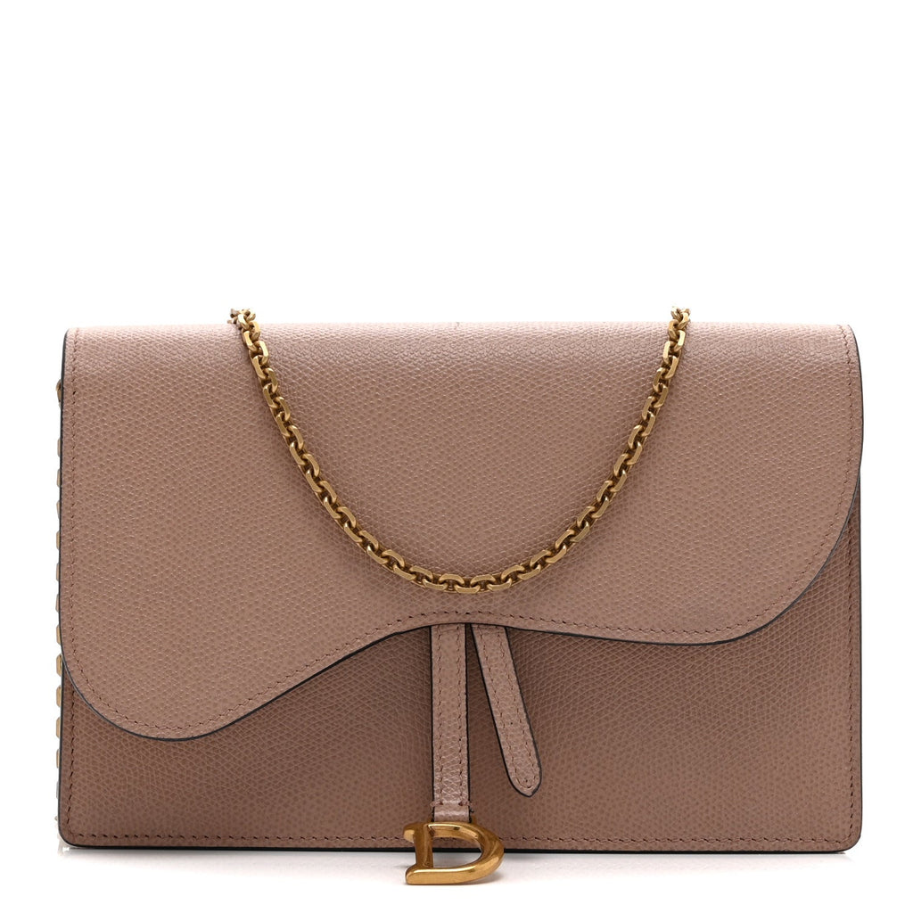 Grained Calfskin Saddle Chain Pouch Blush