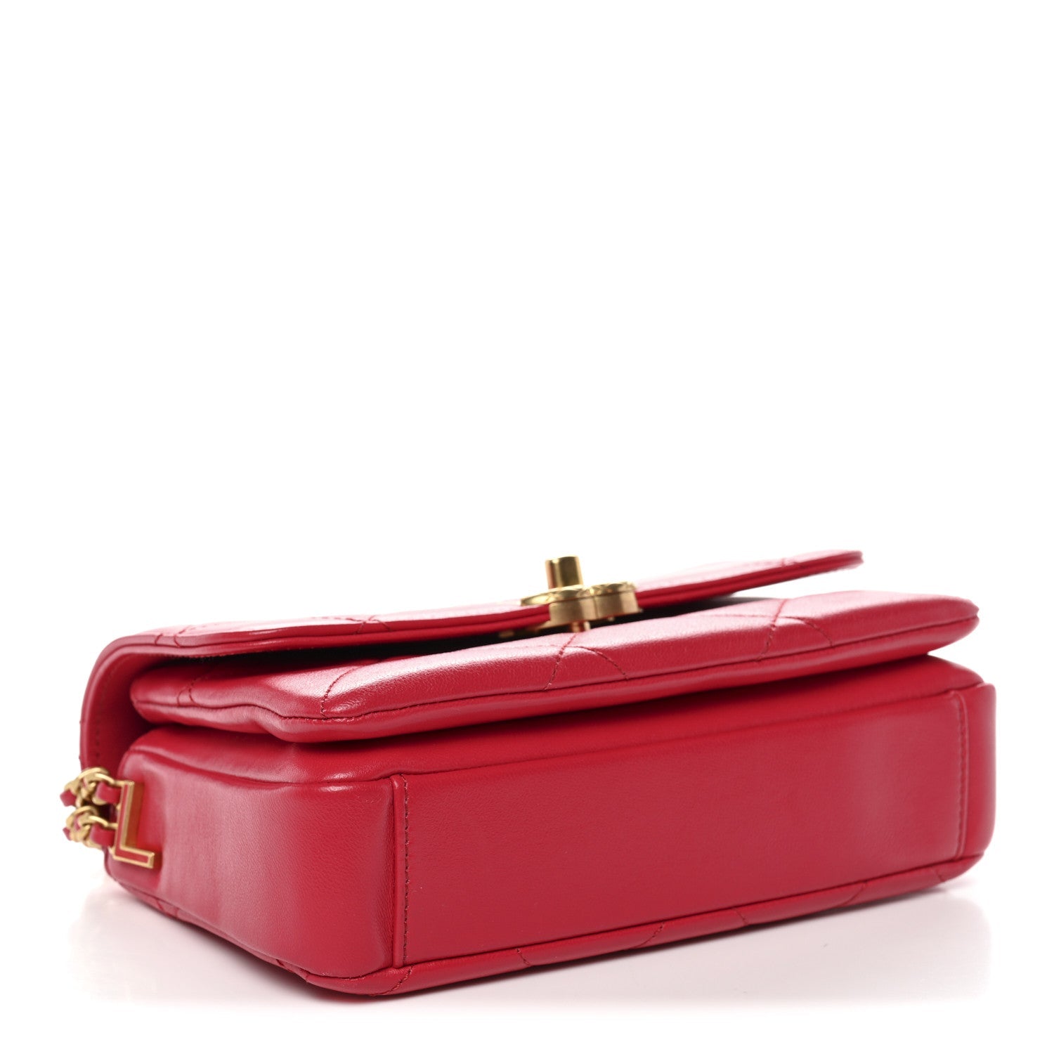 Lambskin Quilted Enamel Chain Logo Mini Flap Red