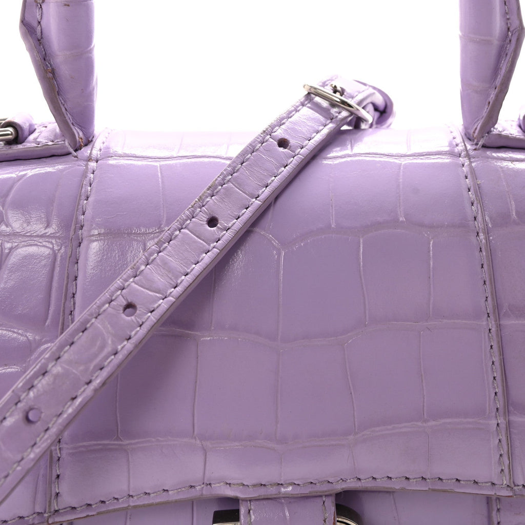 Shiny Calfskin Crocodile Embossed Hourglass Top Handle Bag XS Lilac