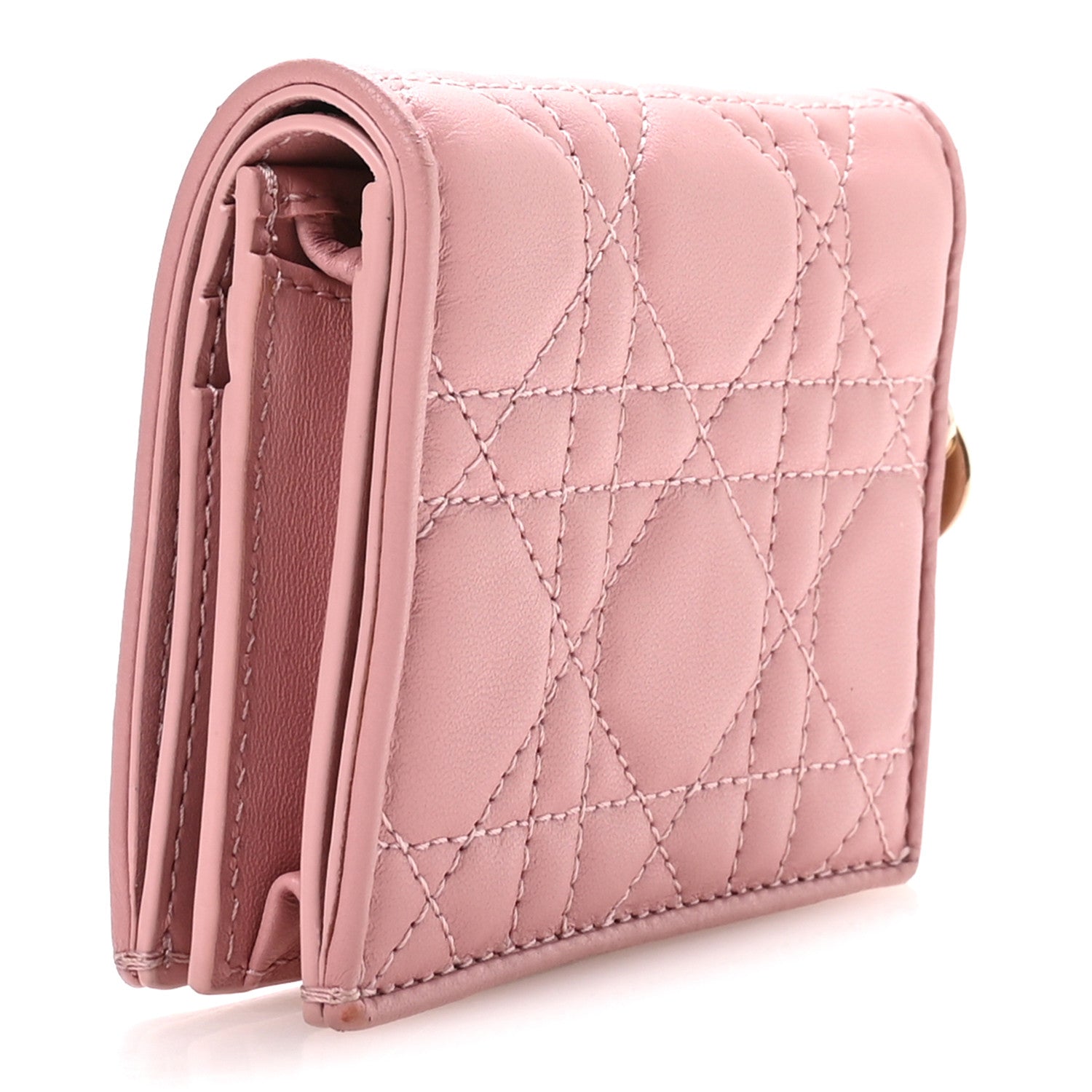 Lambskin Cannage Mini Lady Dior Wallet Pink