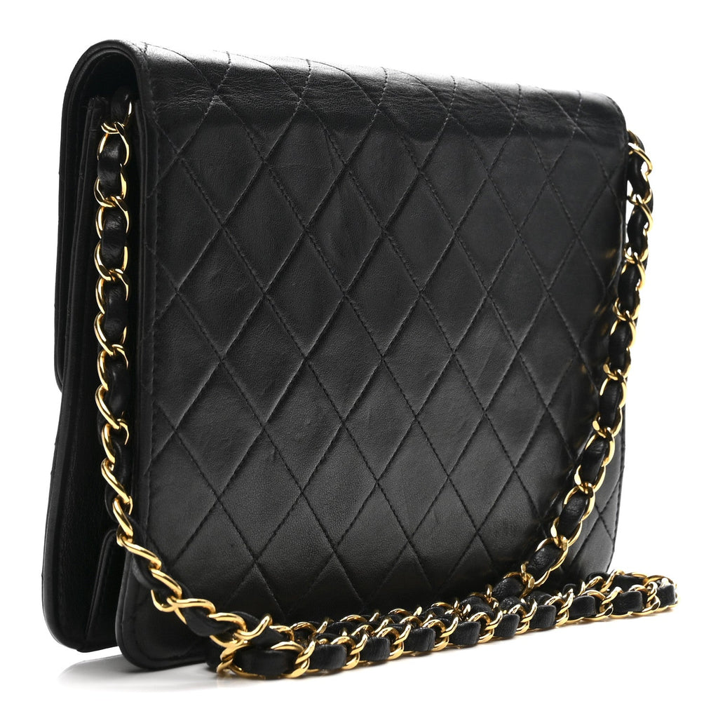 Lambskin Quilted Small Single Flap Bag Black