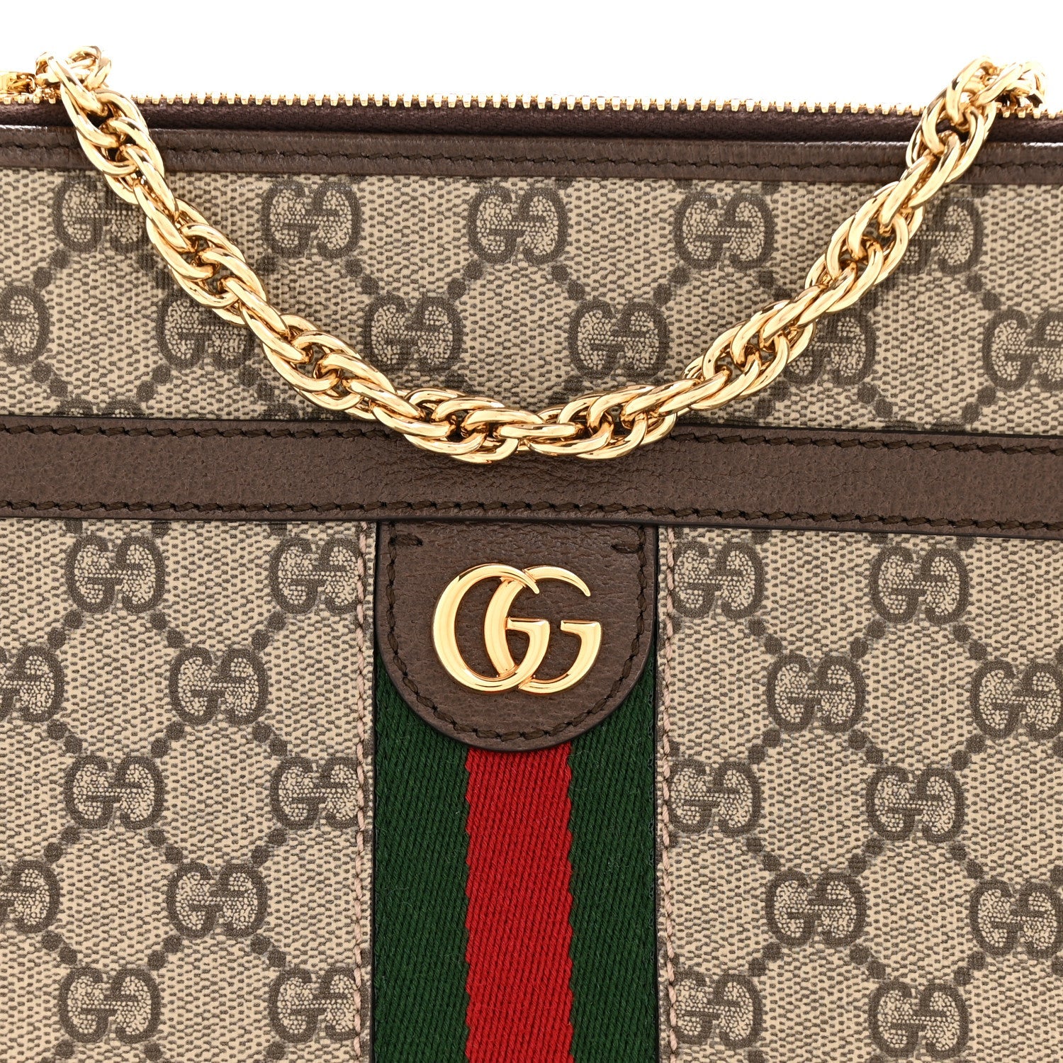 GG Supreme Monogram Web Ophidia Chain Shoulder Bag Brown