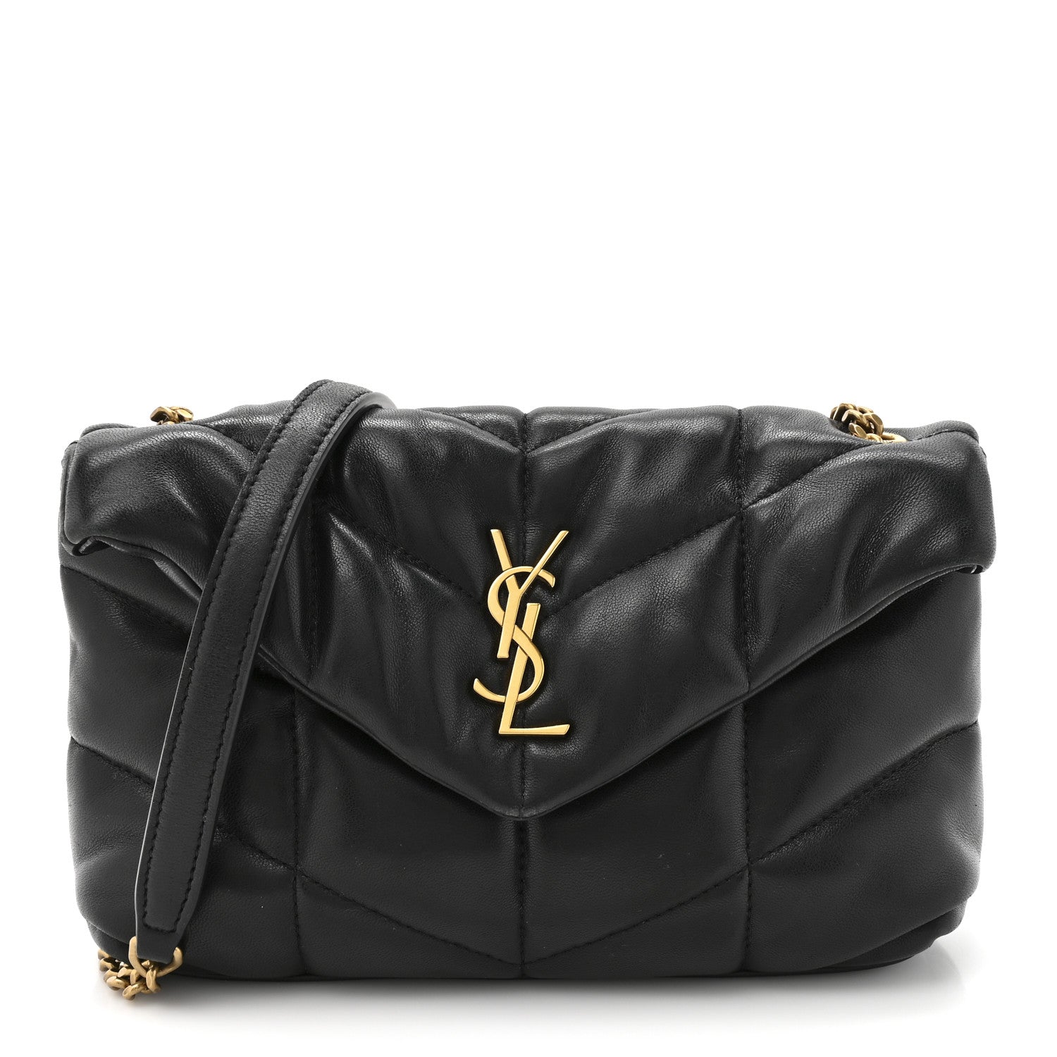 Lambskin Quilted Toy Loulou Puffer Monogram Chain Satchel Black