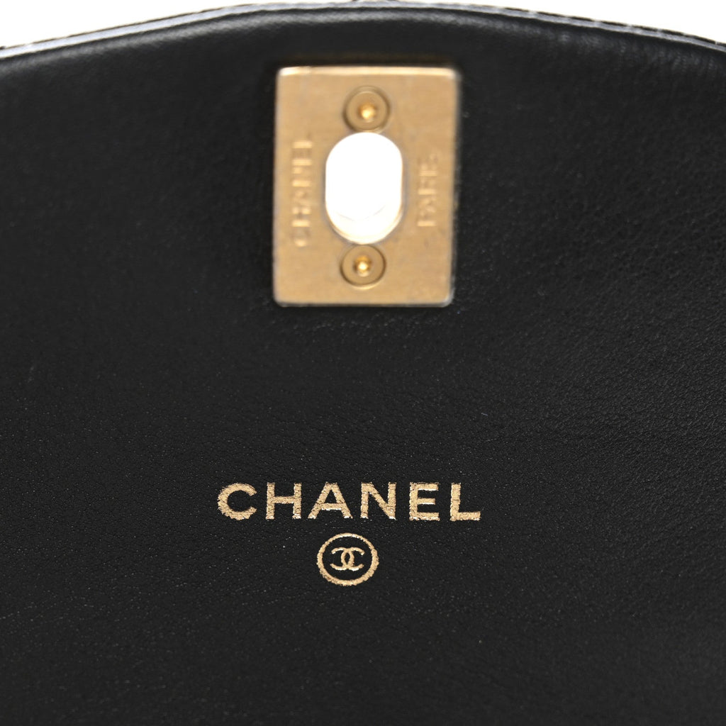 Calfskin Quilted Mini Coco Mail Clutch With Chain Black