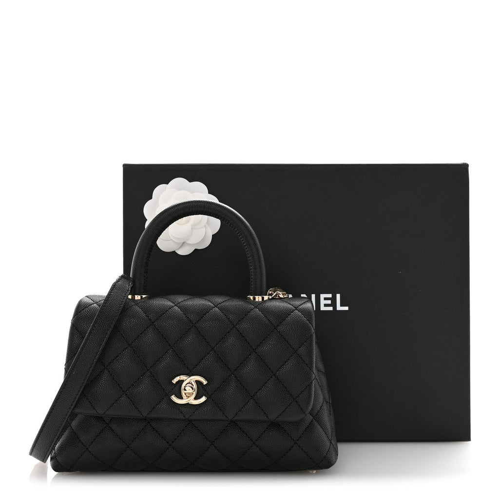 Caviar Quilted Mini Coco Handle Flap Black