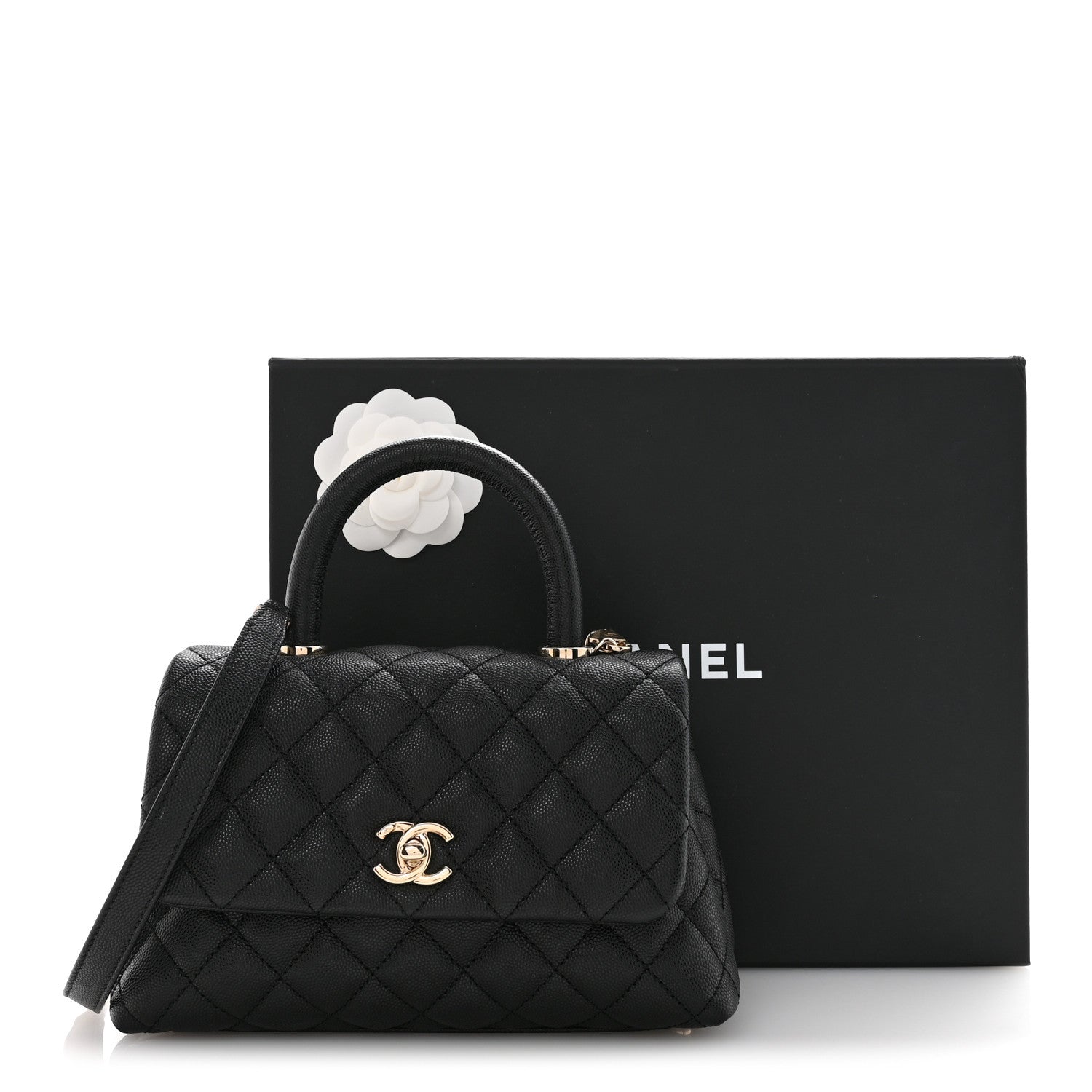 Caviar Quilted Mini Coco Handle Flap Black