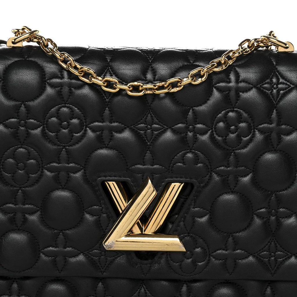 Lambskin Flower Quilted Twist Shoulder Bag GM Black