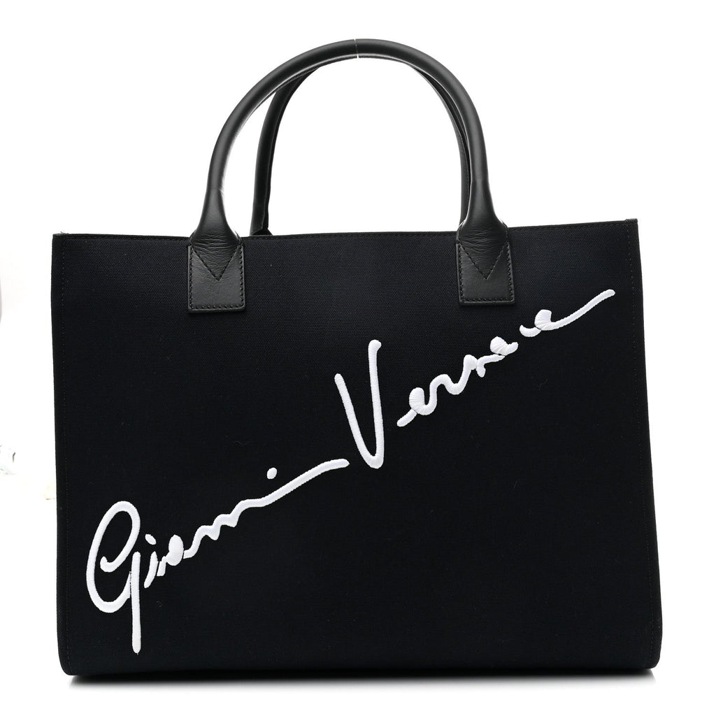 Canvas Suppler Calfskin Cabas GV Signature Tote Black