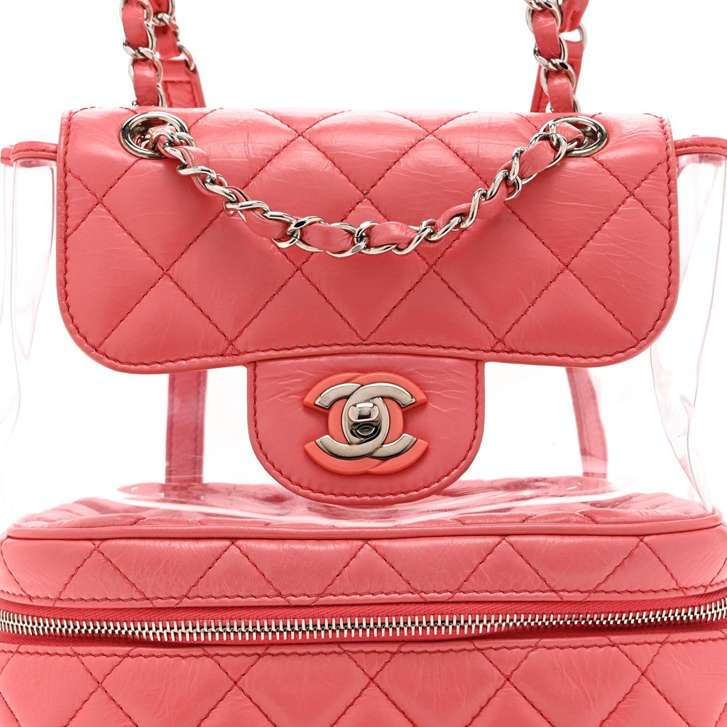Crumpled Calfskin PVC Quilted Backpack Pink