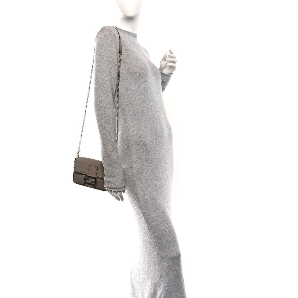 Cuoio Roma Sellerissima Nappa Sintetica Tape Stitch Mini Baguette Argento