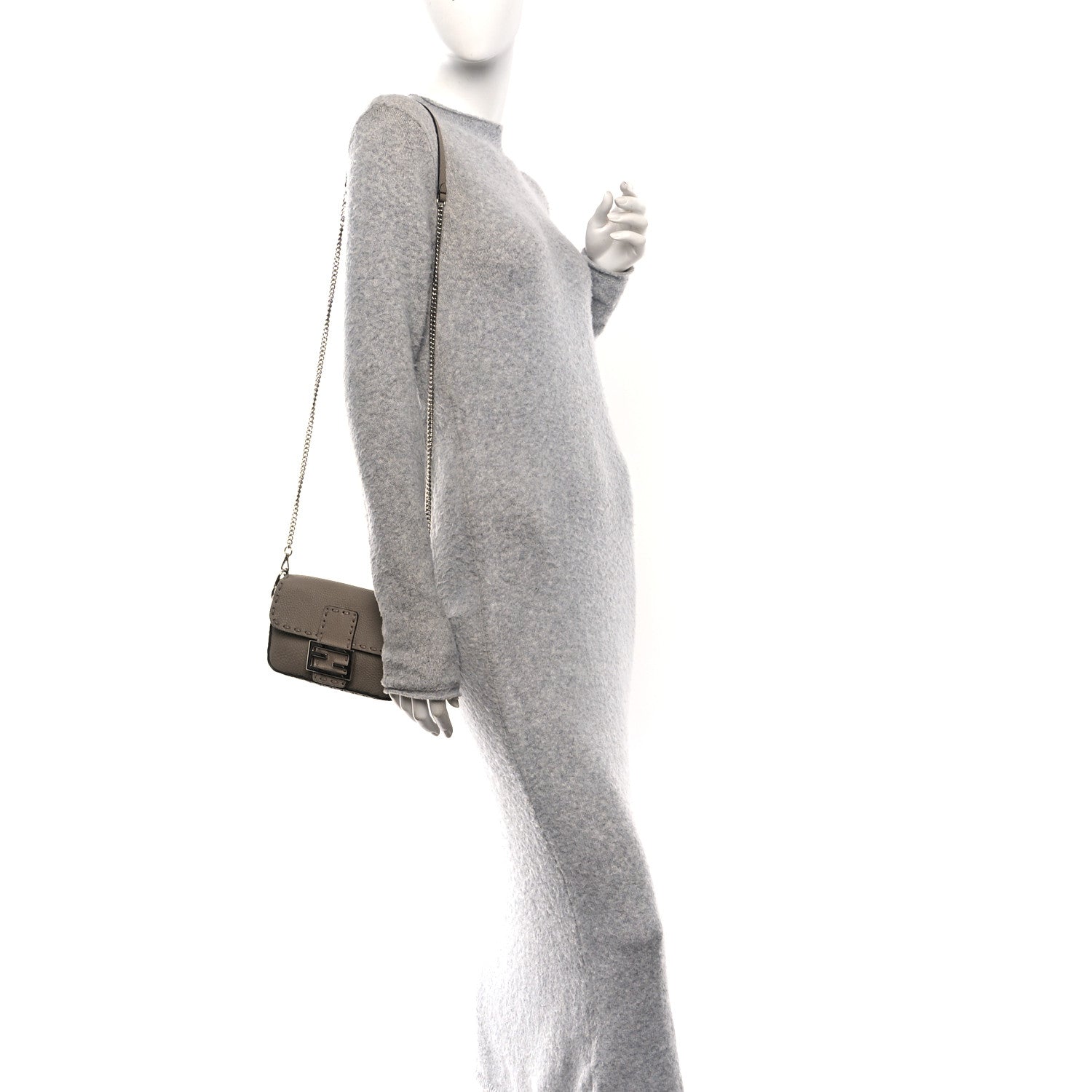 Cuoio Roma Sellerissima Nappa Sintetica Tape Stitch Mini Baguette Argento