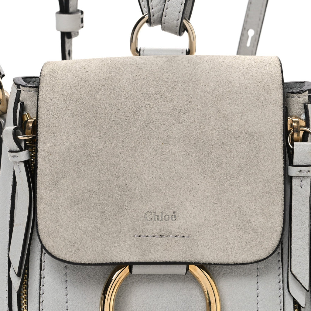 Suede Calfskin Mini Faye Backpack Silver Blue