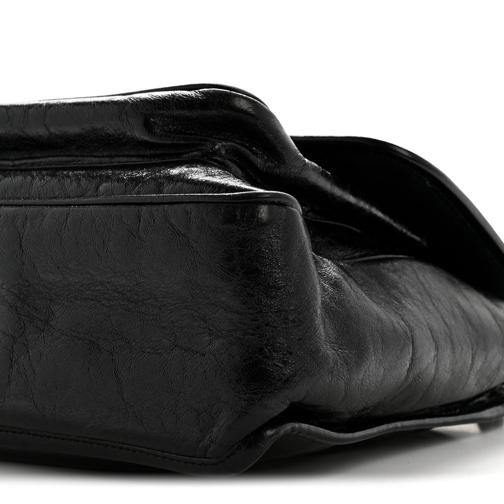 Crinkled Calfskin Monogram Medium Niki Chain Satchel Black