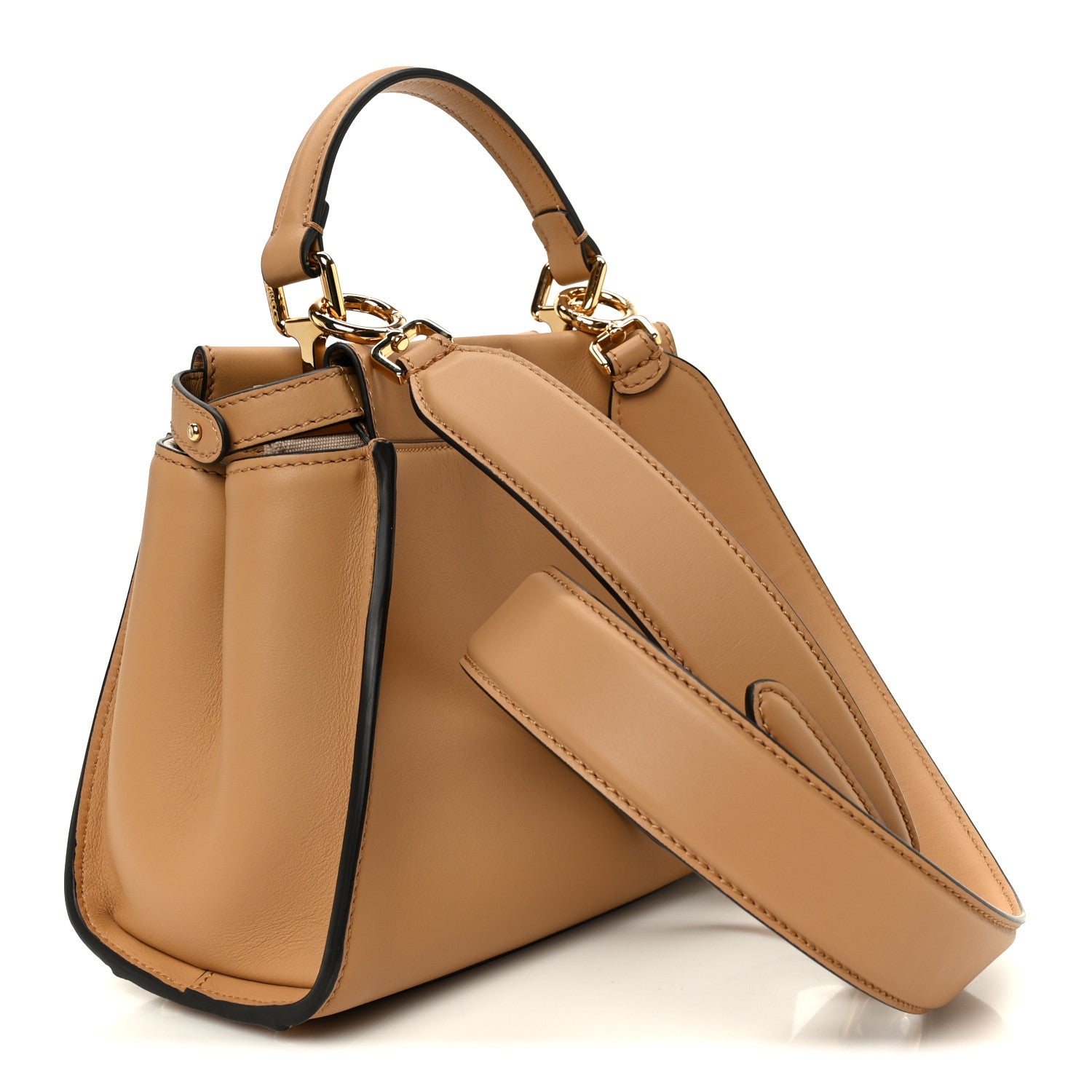 Vitello Seta Canvas FF Embroidered Mini Peekaboo Iconic Satchel Miele Scuro Poudre