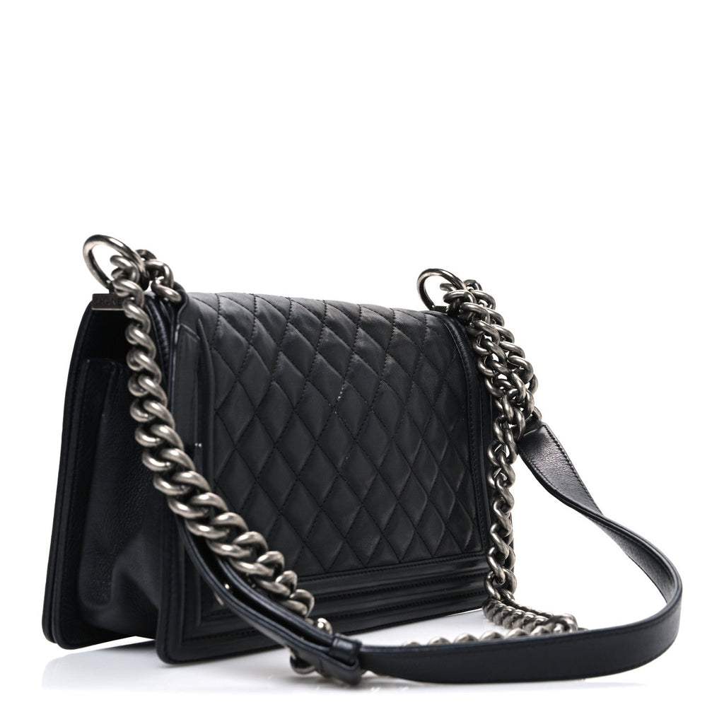 Lambskin Quilted Medium Boy Flap Black