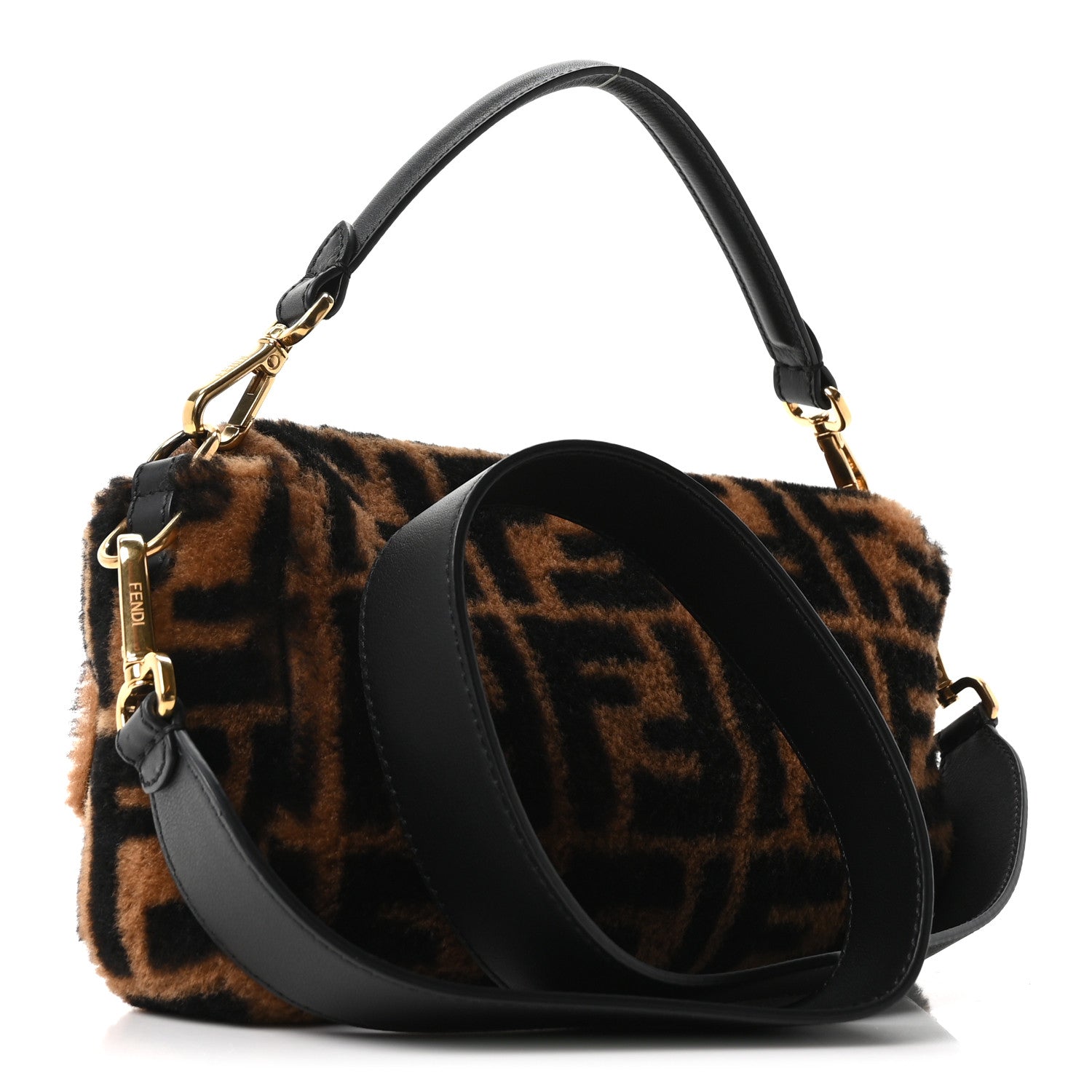 Shearling Vitello Dolce Macro FF 1974 Baguette Tobacco Black