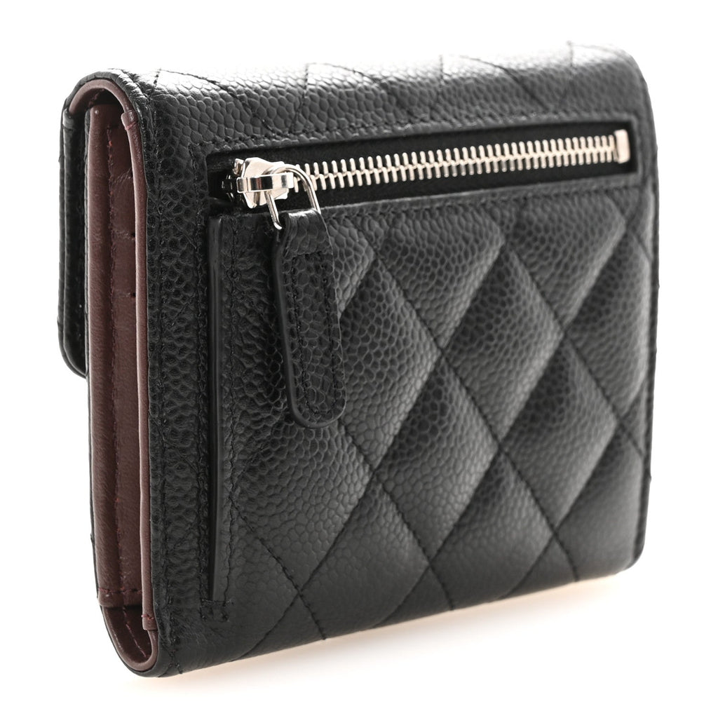 Caviar Quilted Compact Flap Wallet Black