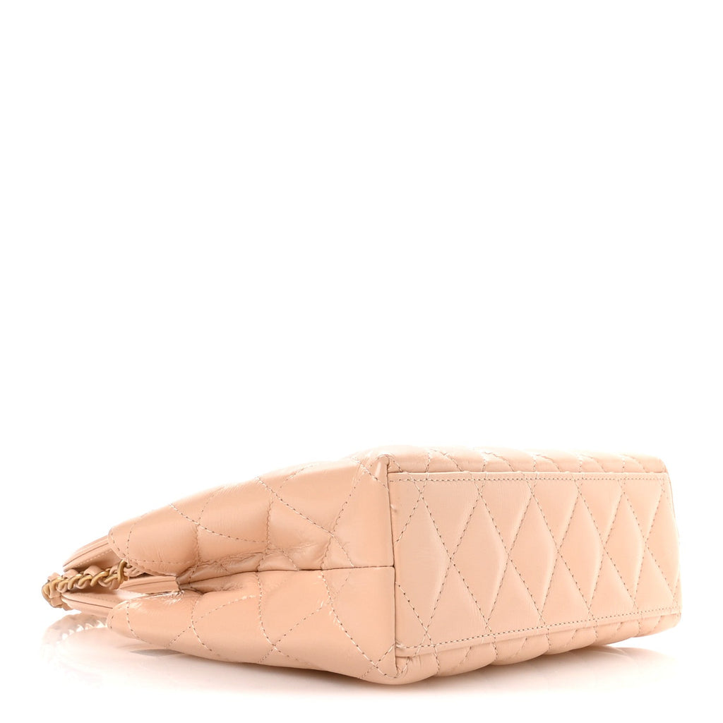 Shiny Aged Calfskin Quilted Nano Kelly Shopper Beige