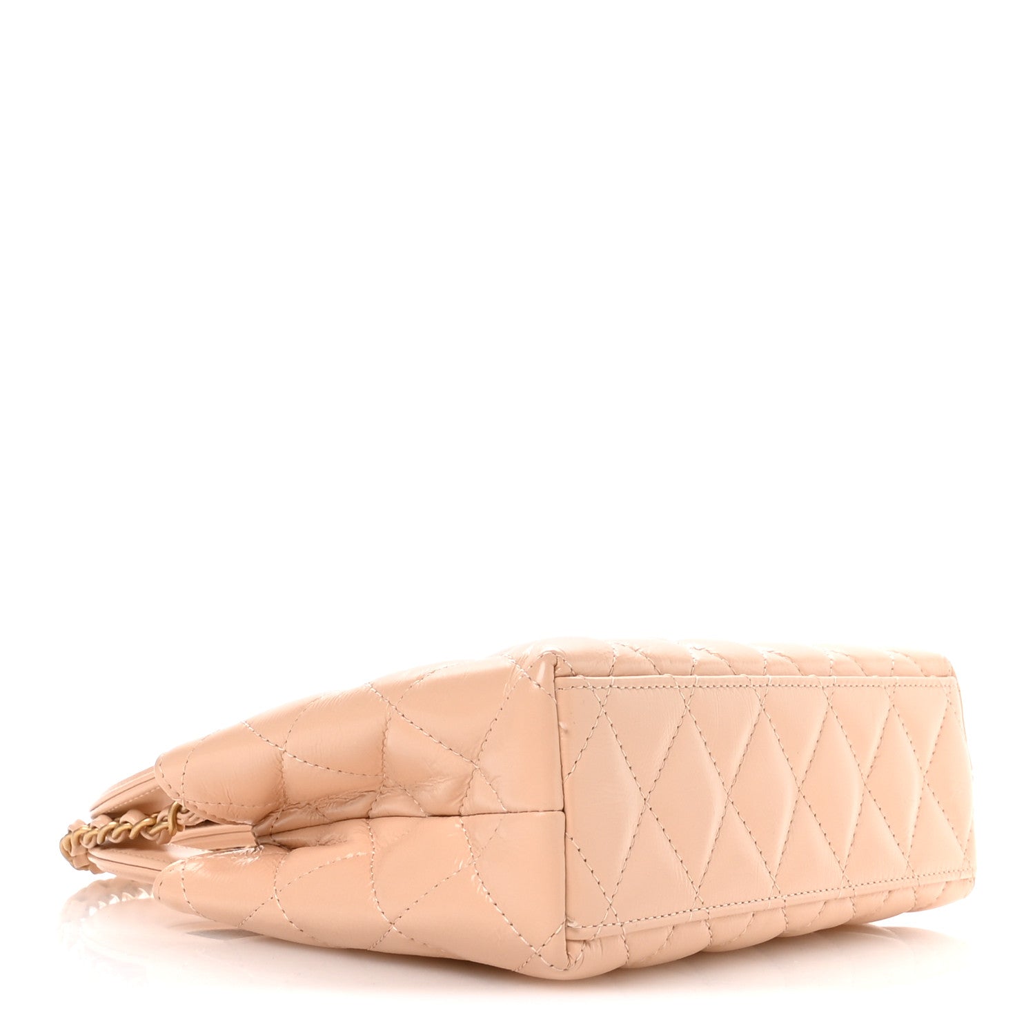 Shiny Aged Calfskin Quilted Nano Kelly Shopper Beige