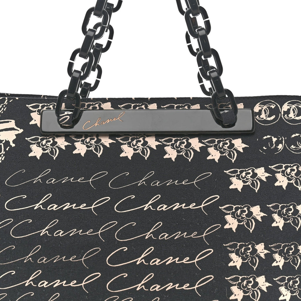 Canvas Camellia Flower Tote Black