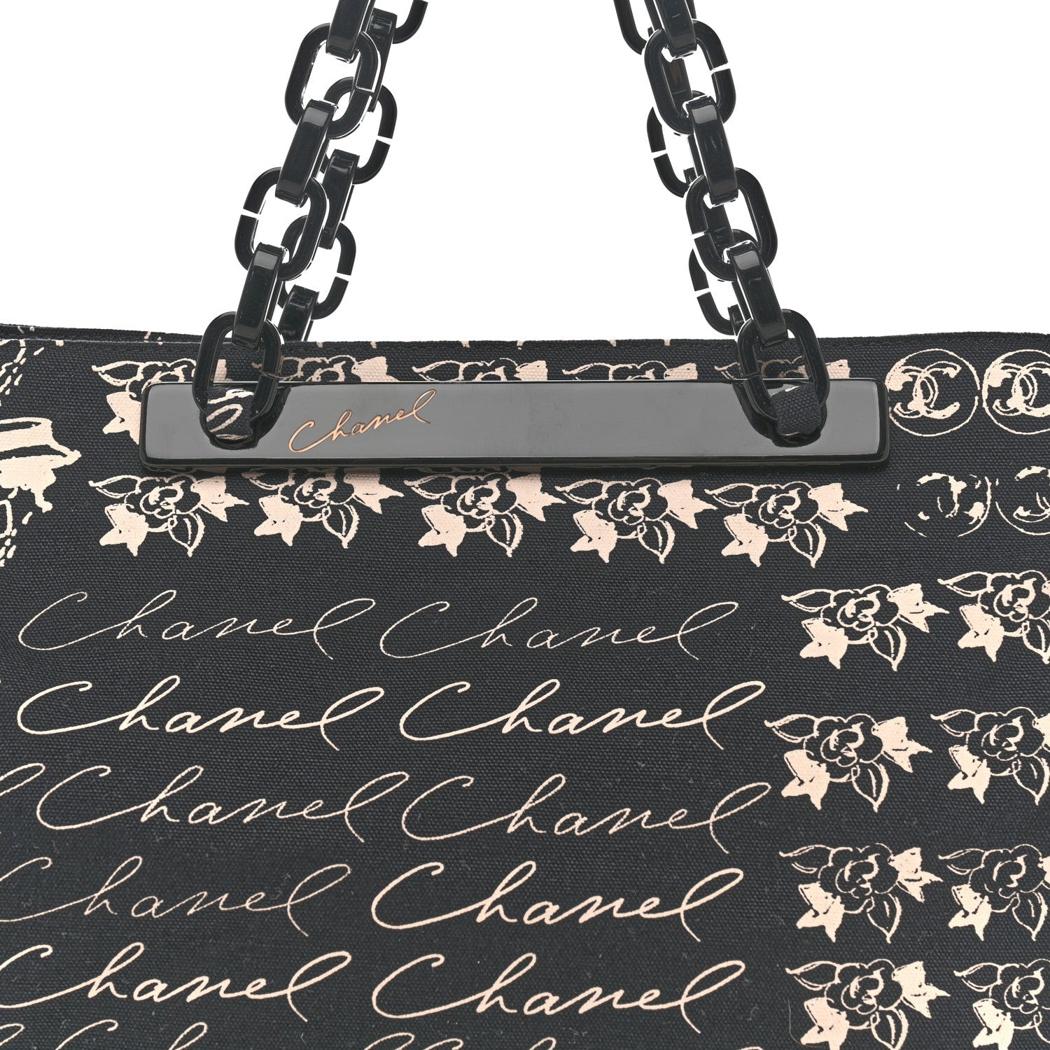 Canvas Camellia Flower Tote Black