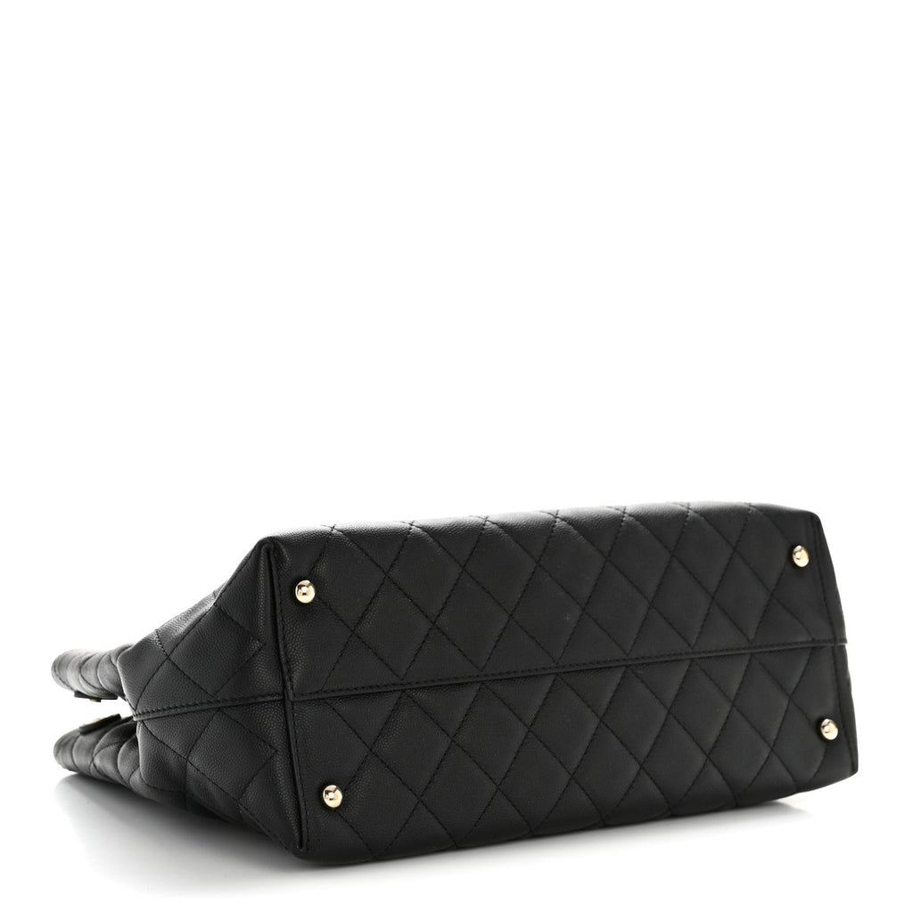 Caviar Quilted Small Shopping Tote  Black