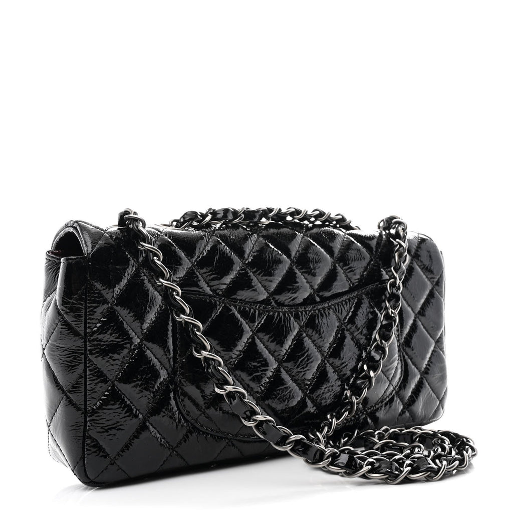 Crinkled Patent Quilted East West Flap Black