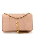 Snakeskin Medium Classic Monogram Kate Tassel Satchel Beige