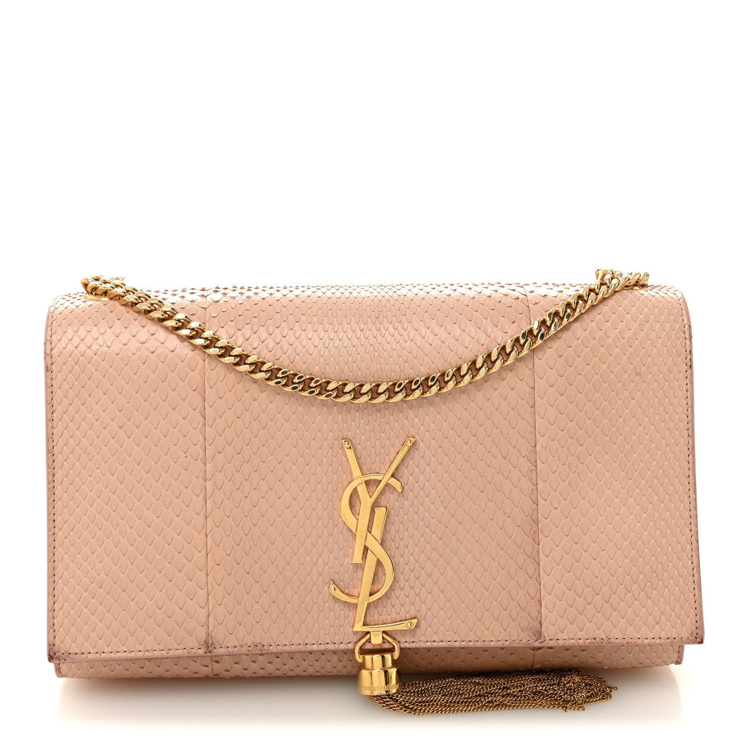 Snakeskin Medium Classic Monogram Kate Tassel Satchel Beige