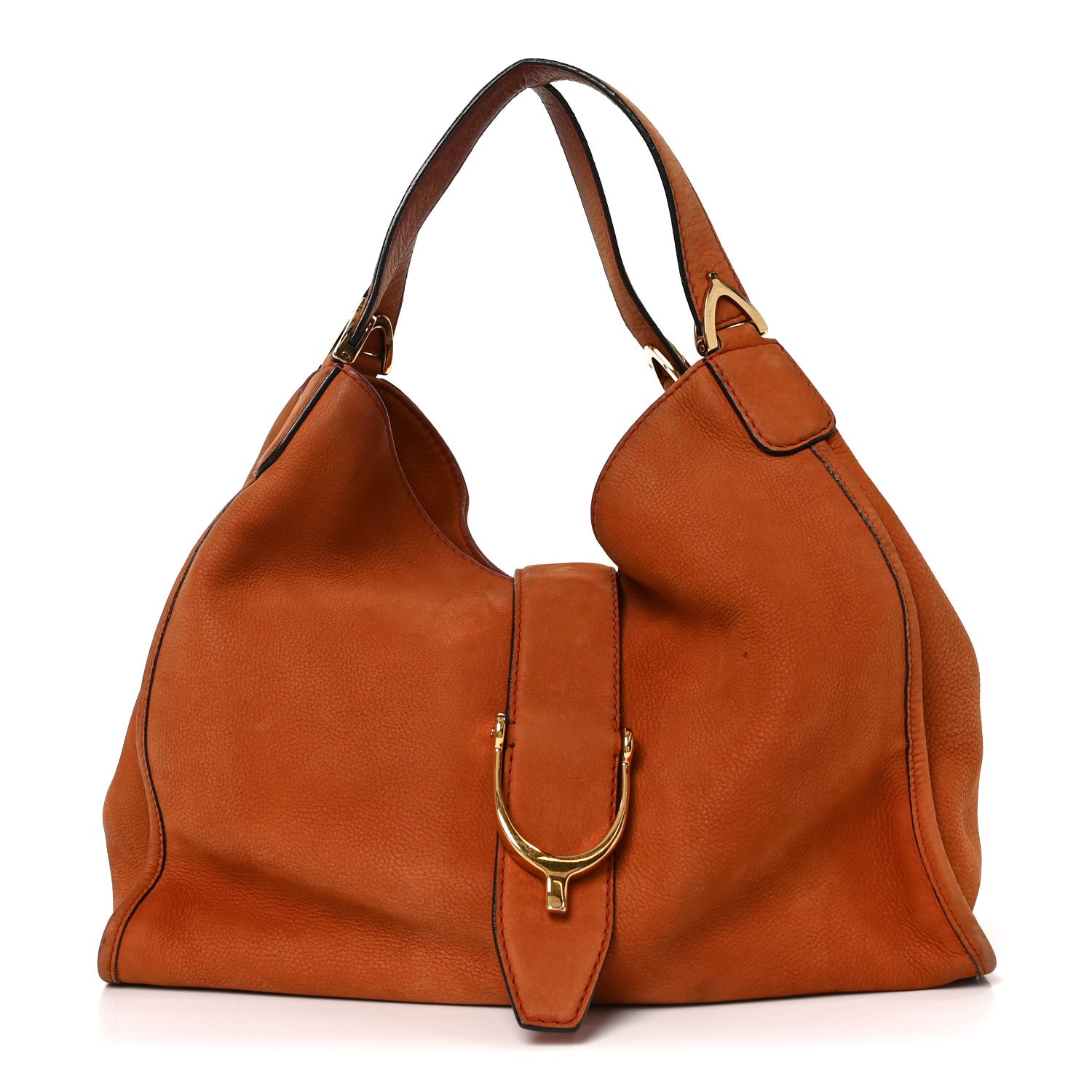 Nubuck Medium Soft Stirrup Shoulder Bag Orange