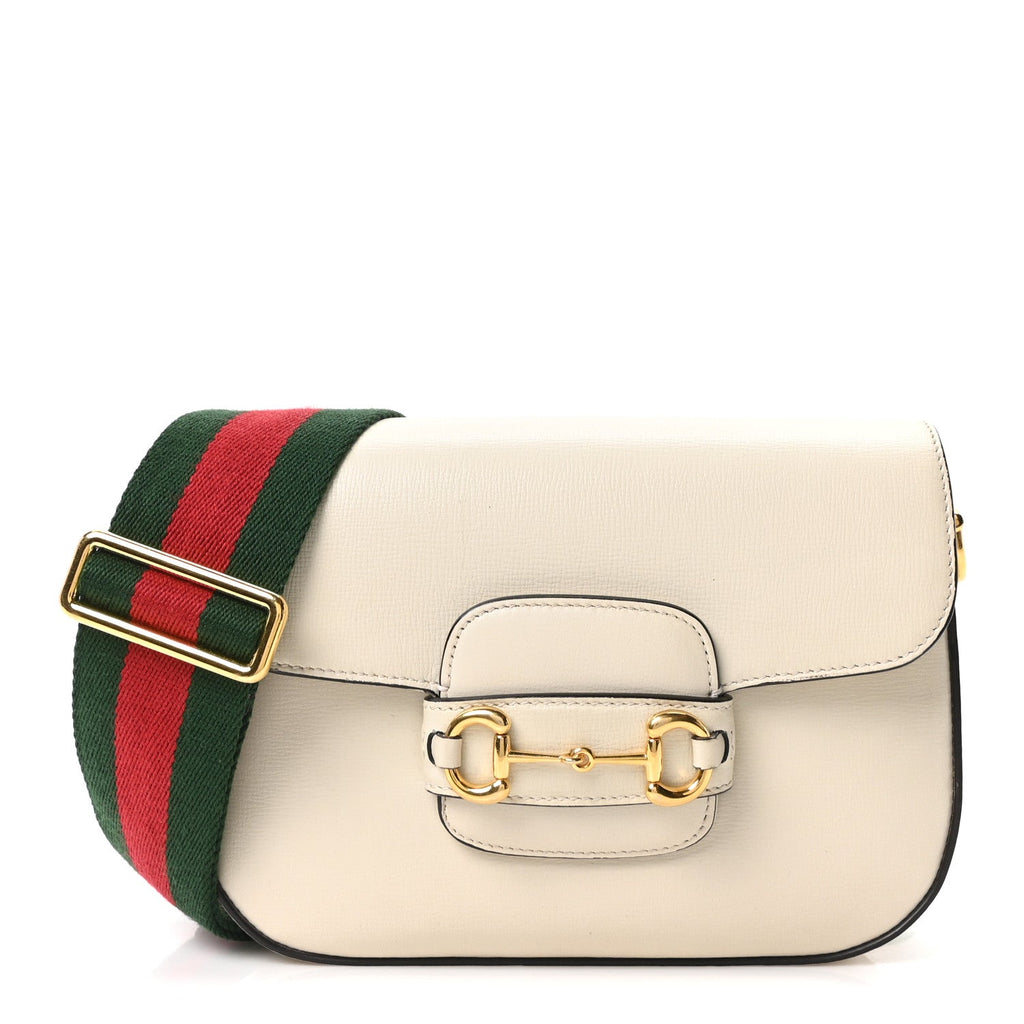 Azalea Calfskin Web Mini Horsebit 1955 Shoulder Bag Mystic White