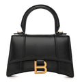 Shiny Box Calfskin Hourglass Top Handle Bag XS Black