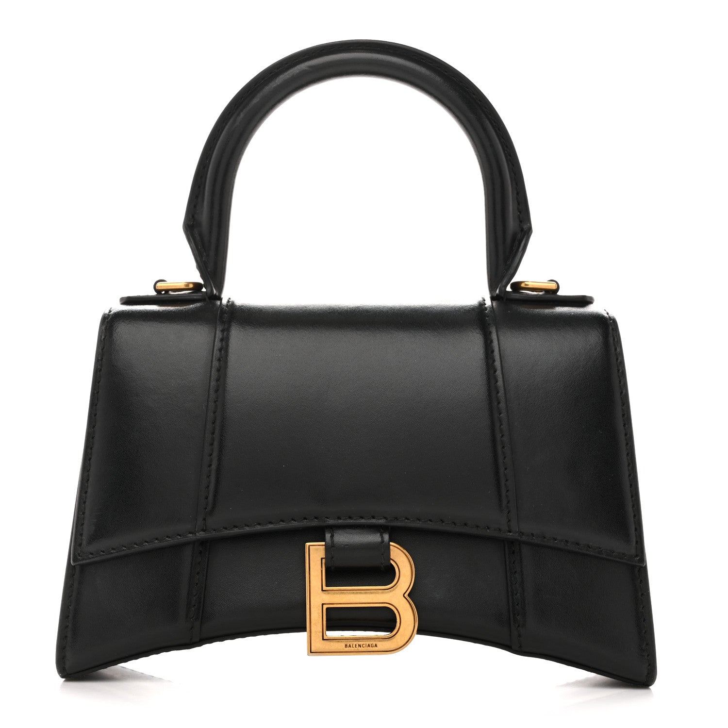 Shiny Box Calfskin Hourglass Top Handle Bag XS Black