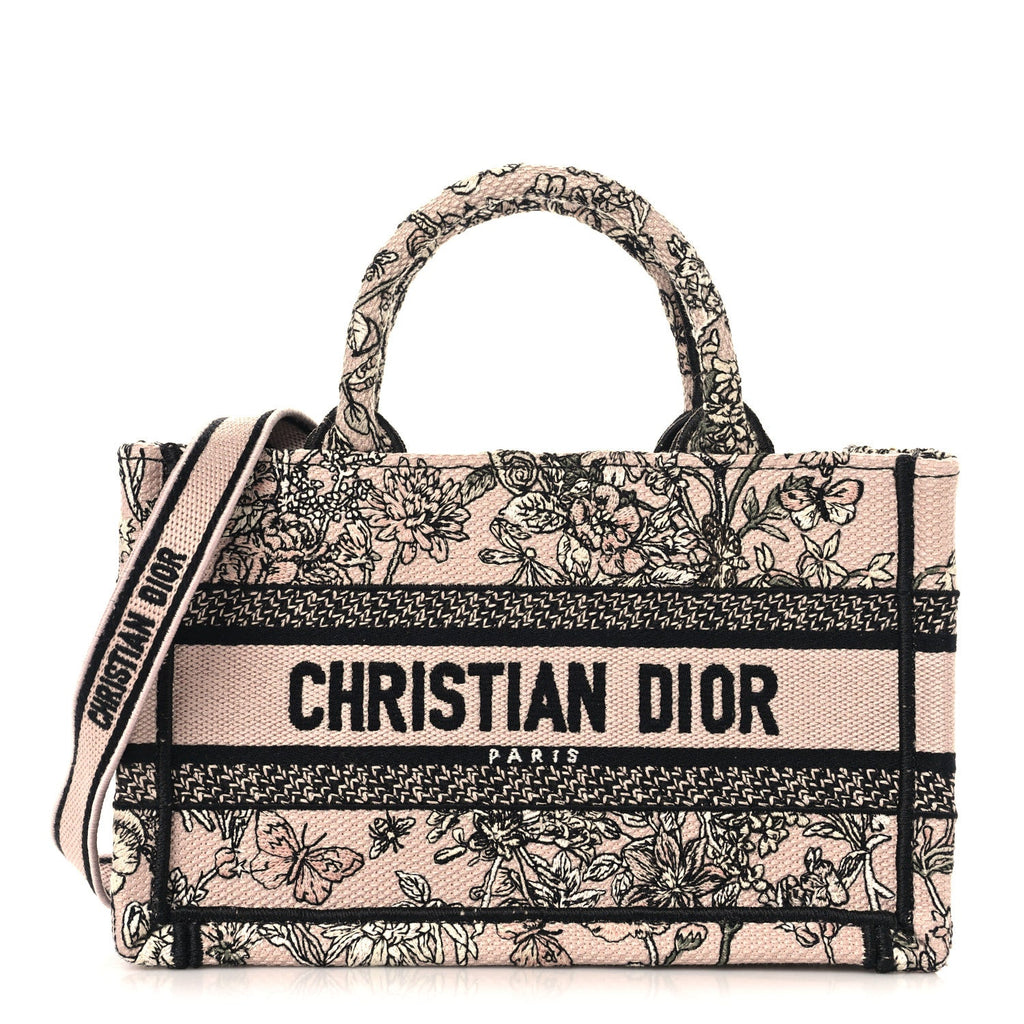 Canvas Embroidered Mini Book Tote With Strap Pink Multicolor