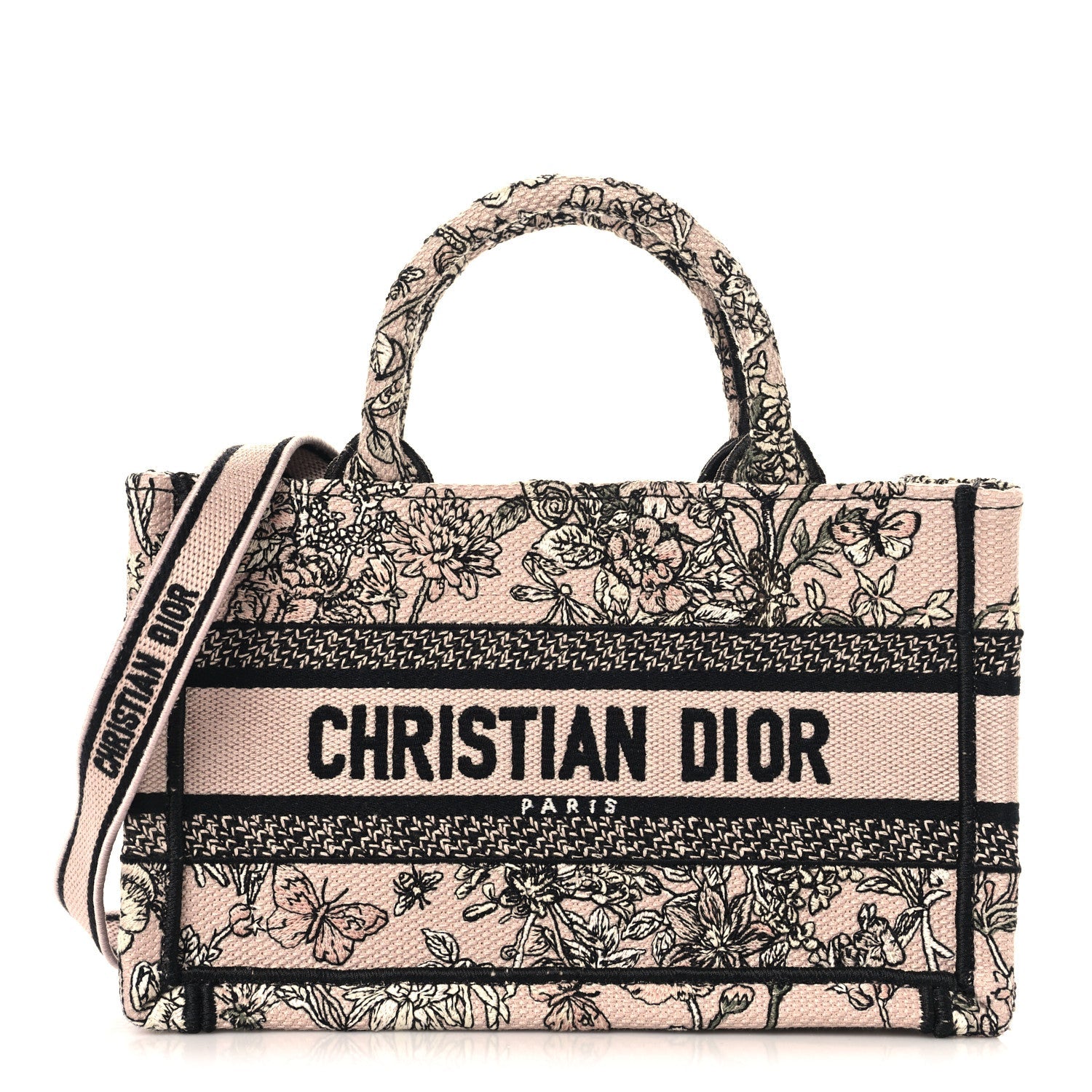 Canvas Embroidered Mini Book Tote With Strap Pink Multicolor