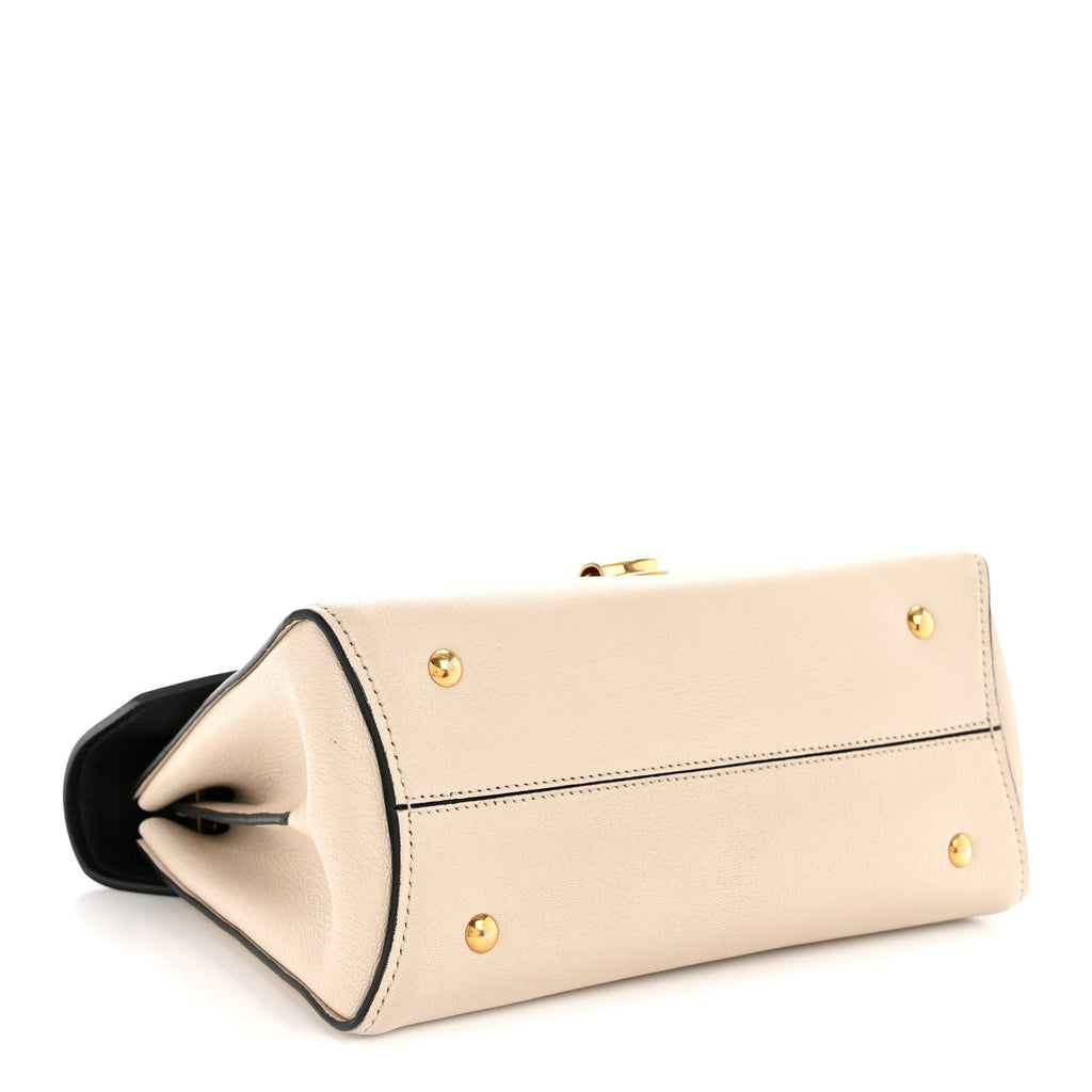 Calfskin Small Margot Top Handle Satchel Bone Black