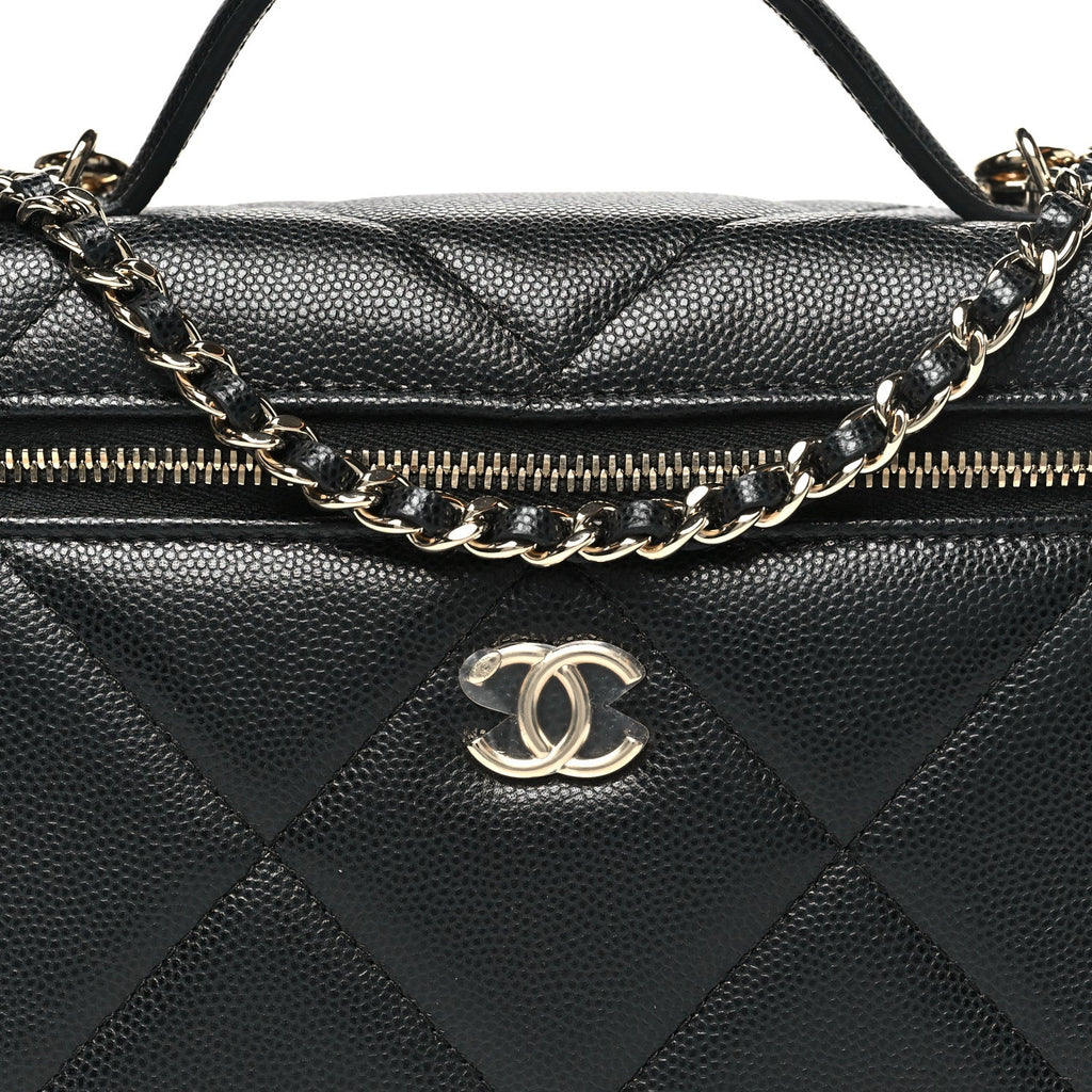 Caviar Quilted Top Handle Slim Vanity With Chain Black
