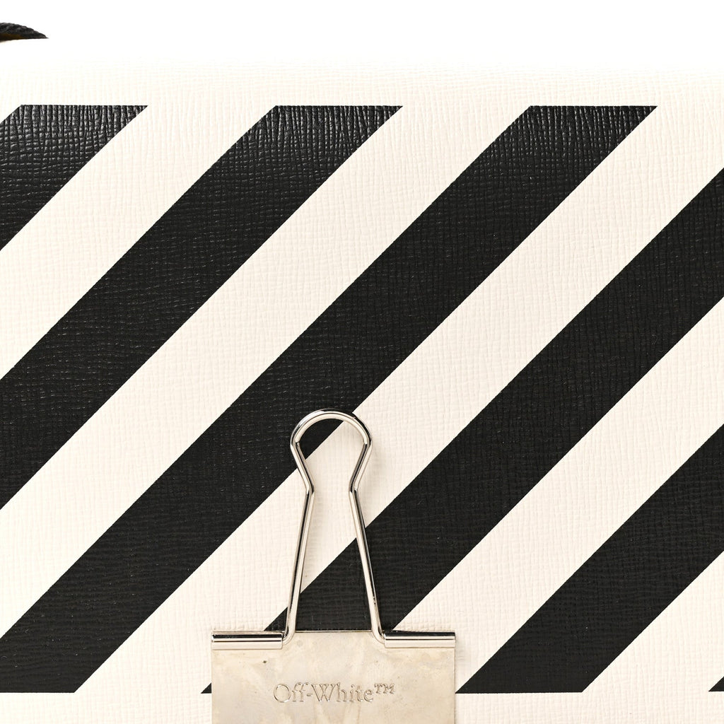 Saffiano Striped Mini Diag Binder Clip Bag White Black Yellow