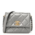 Metallic Lambskin Quilted Mini Side Note Flap Grey